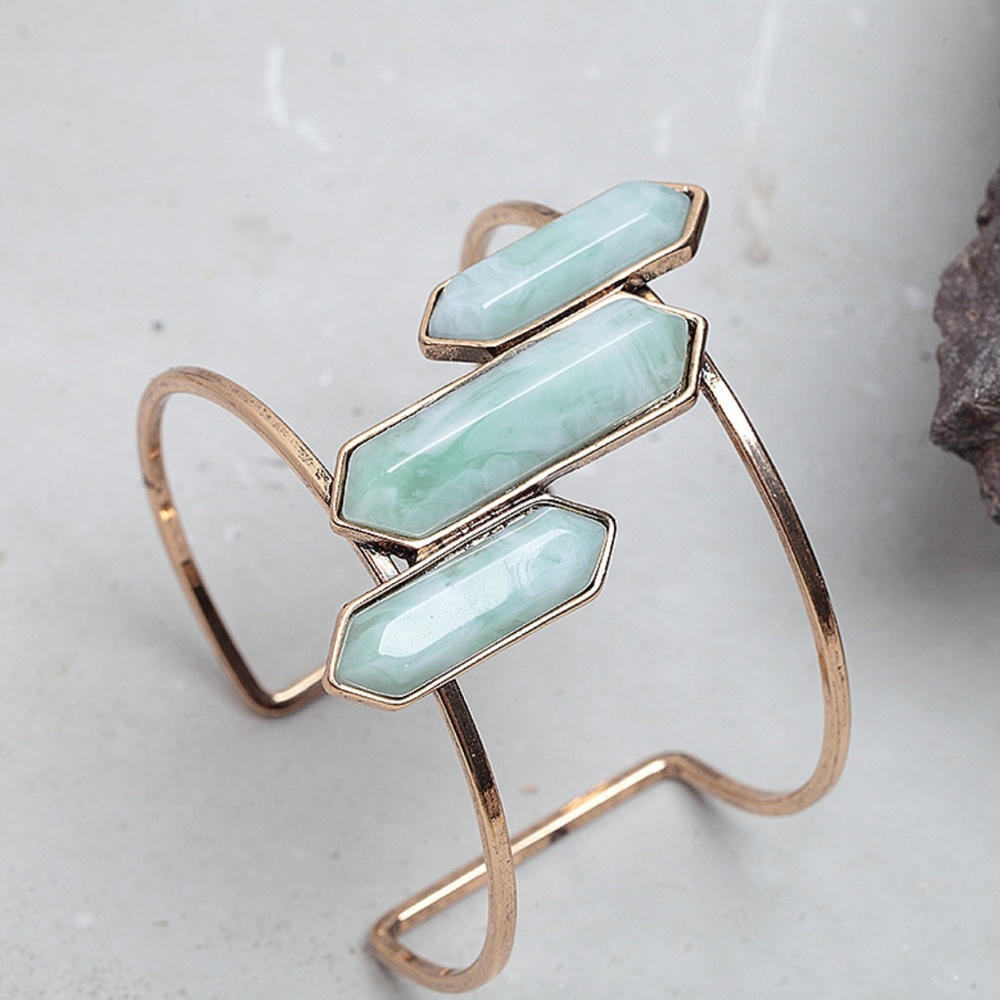 Golden Tone Metal Wide Cuff-light green